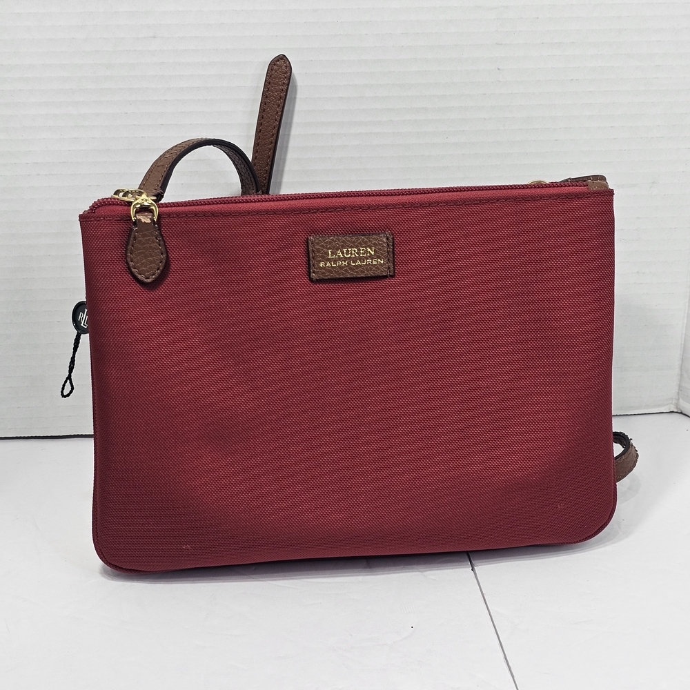 Lauren Ralph Lauren Plain Red Zip Crossbody Clutch Bag Case Pouch - Picture 2 of 14